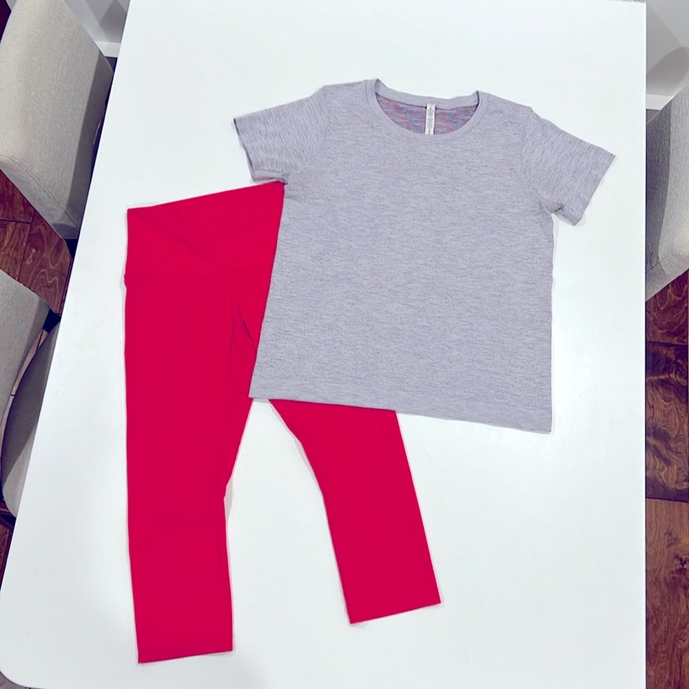 Lululemon short sleeve top and high rise leggings, Size 10, good used condition